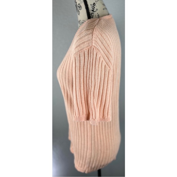 Pierre Cardin Peach/Pink Ribbed Cotton Crew Neck Short Sleeve Sweater, Sz Large - Picture 2 of 8